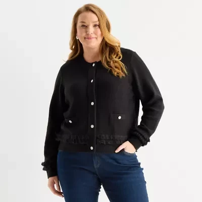 Liz Claiborne Plus Womens Crew Neck Long Sleeve Pullover Sweater