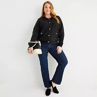 Liz Claiborne Plus Womens Crew Neck Long Sleeve Pullover Sweater
