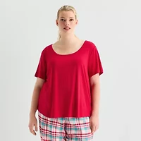 Sleep Chic Womens Rib Round Neck Short Sleeve Plus Pajama Top