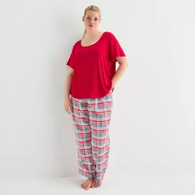 Sleep Chic Womens Rib Round Neck Short Sleeve Plus Pajama Top