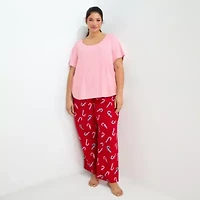 Sleep Chic Womens Rib Round Neck Short Sleeve Plus Pajama Top