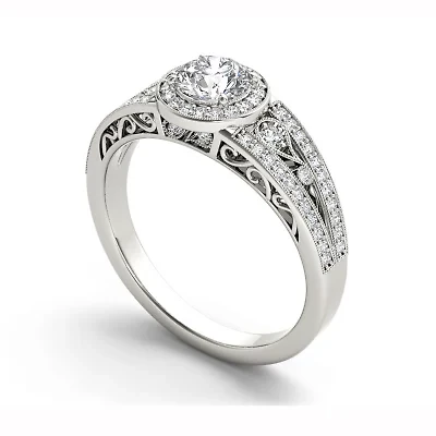 Womens 1 1/ CT. T.W. Natural White Diamond 14K Gold Round Halo Engagement Ring