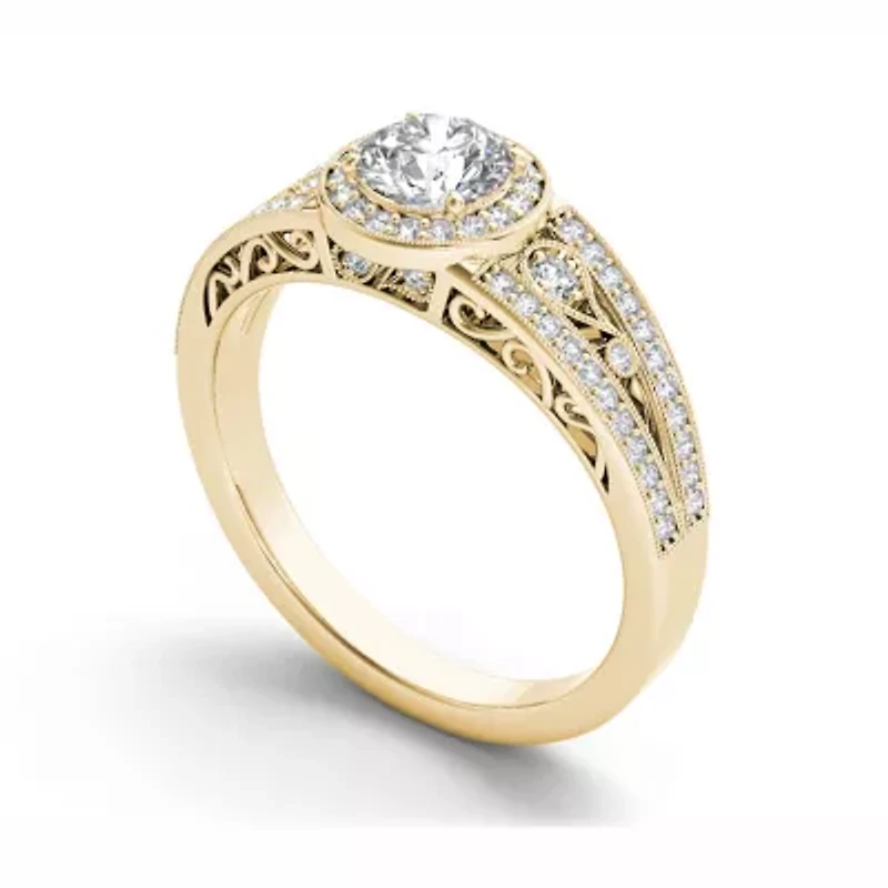 Womens 1 1/ CT. T.W. Natural White Diamond 14K Gold Round Halo Engagement Ring