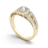 Womens 1 1/ CT. T.W. Natural White Diamond 14K Gold Round Halo Engagement Ring