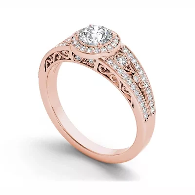 Womens 1 CT. T.W. Natural White Diamond 14K Gold Round Halo Engagement Ring