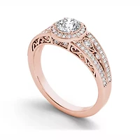 Womens 1 CT. T.W. Natural White Diamond 14K Gold Round Halo Engagement Ring