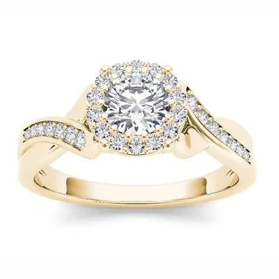 Womens 1 1/ CT. T.W. Natural White Diamond 14K Gold Round Halo Engagement Ring