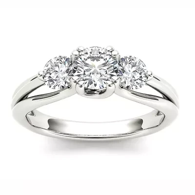 Love Lives Forever Womens 1 CT. T.W. Natural White Diamond 14K Gold Round 3-Stone Engagement Ring