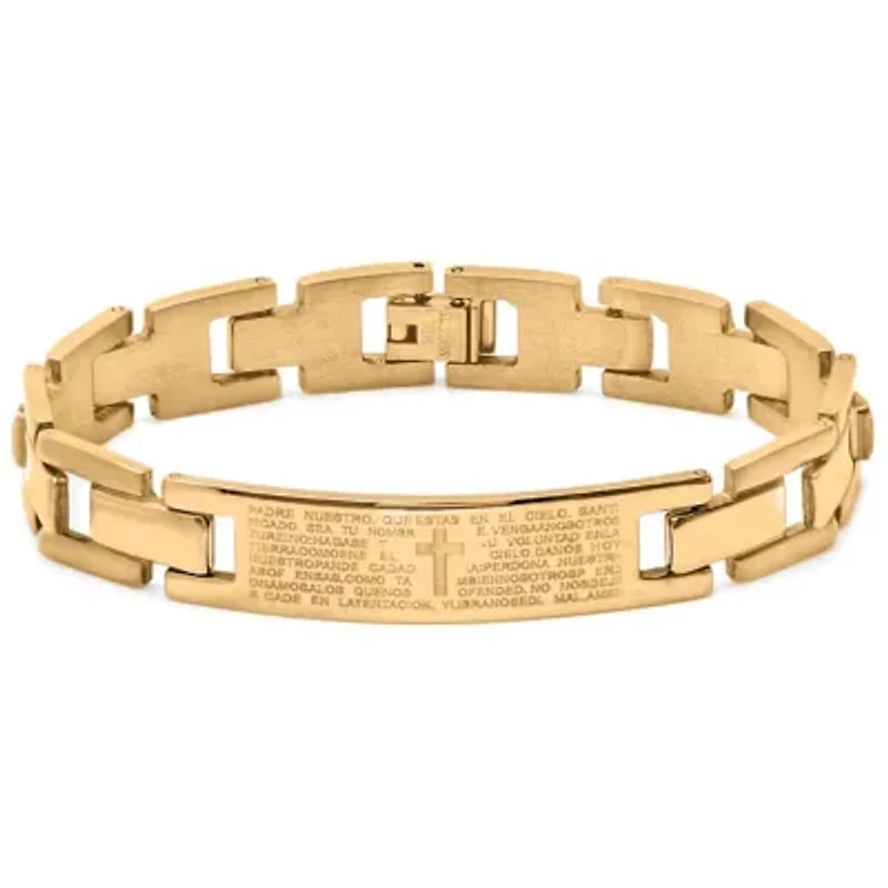 Mens 18K Gold Plated Stainless Steel Spanish Lord's Prayer Link Bracelet