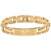 Mens 18K Gold Plated Stainless Steel Spanish Lord's Prayer Link Bracelet