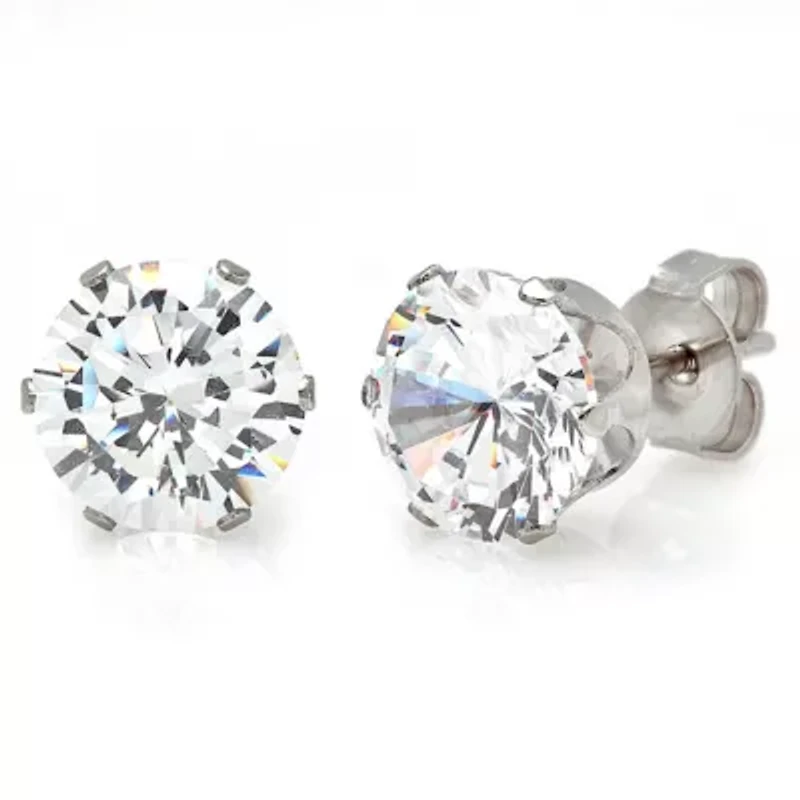 Cubic Zirconia Stainless Steel 8mm Stud Earrings