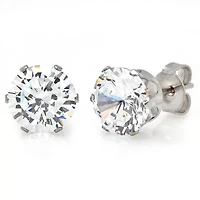 Cubic Zirconia Stainless Steel 8mm Stud Earrings
