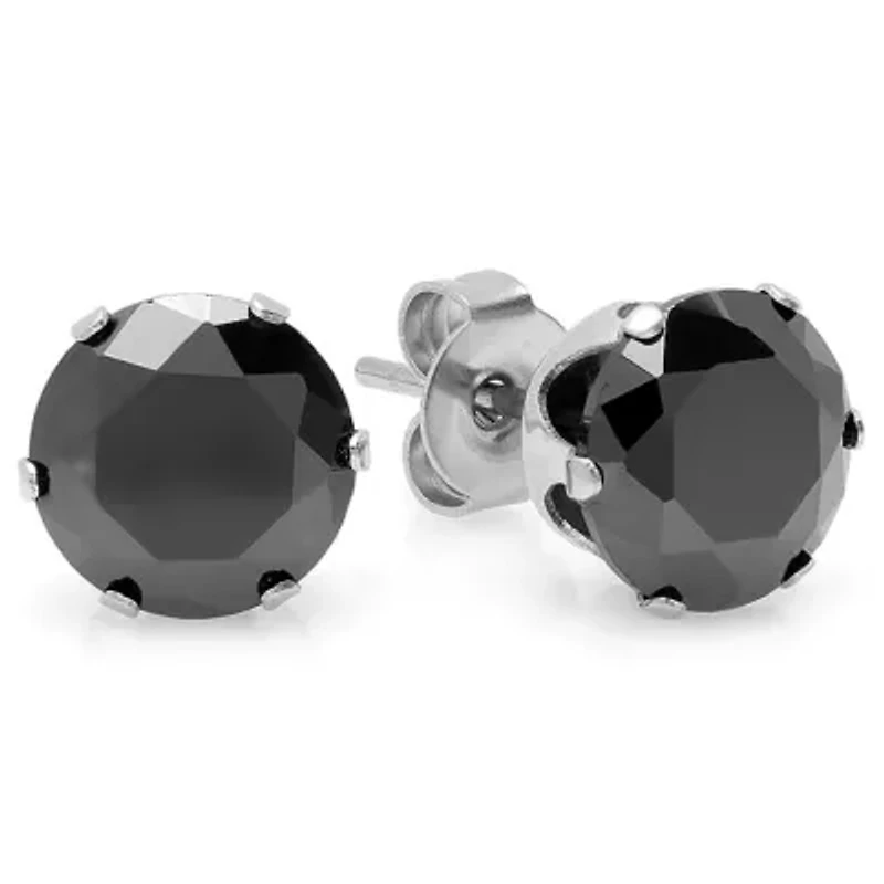 Black Cubic Zirconia Stainless Steel 6mm Stud Earrings