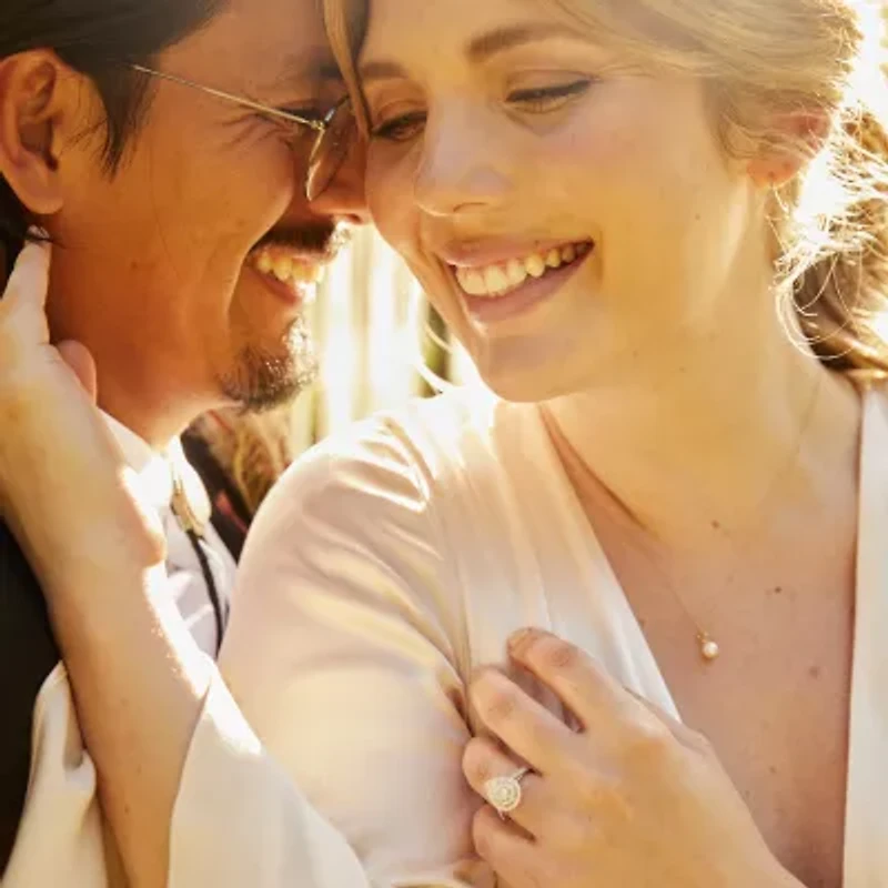 I Said Yes (H-I / I1) Womens 1 1/10 CT. T.W. Lab Grown White Diamond Sterling Silver or 14K Gold Over Pear Side Stone Halo Bridal Set