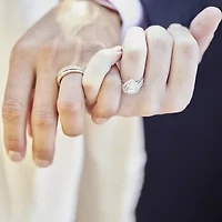 I Said Yes (H-I / I1) Womens 1 1/10 CT. T.W. Lab Grown White Diamond Sterling Silver or 14K Gold Over Pear Side Stone Halo Bridal Set