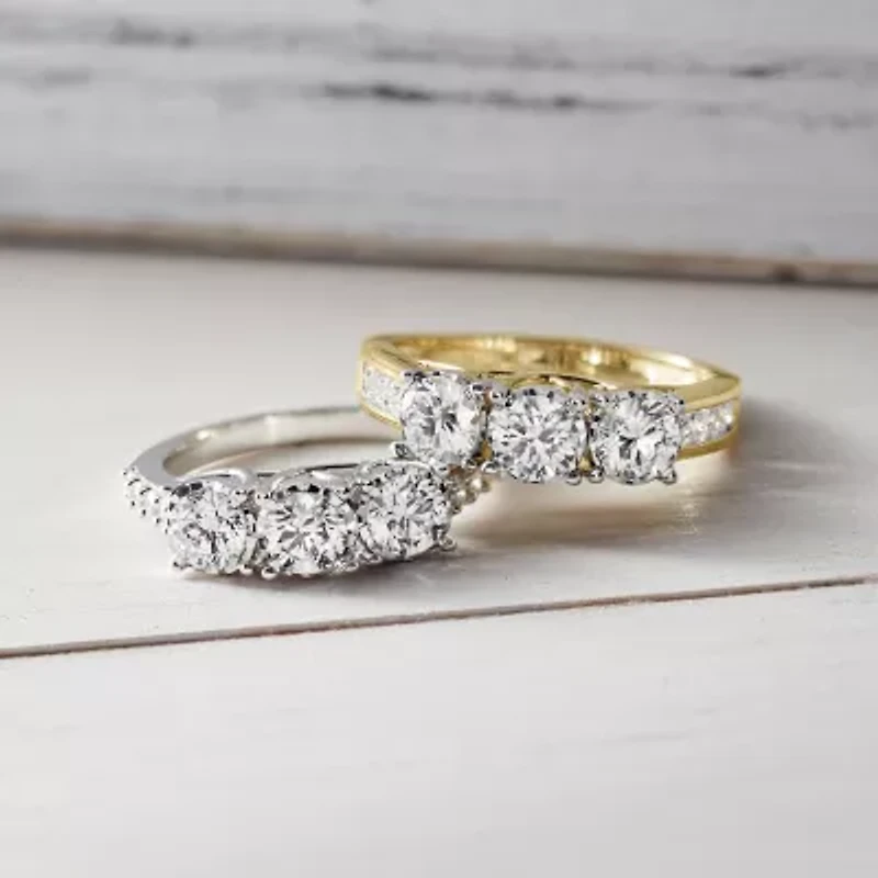 Love Lives Forever (G / Si1-Si2) Womens 1 1/2 CT. T.W. Lab Grown White Diamond 10K Gold Round 3-Stone Engagement Ring