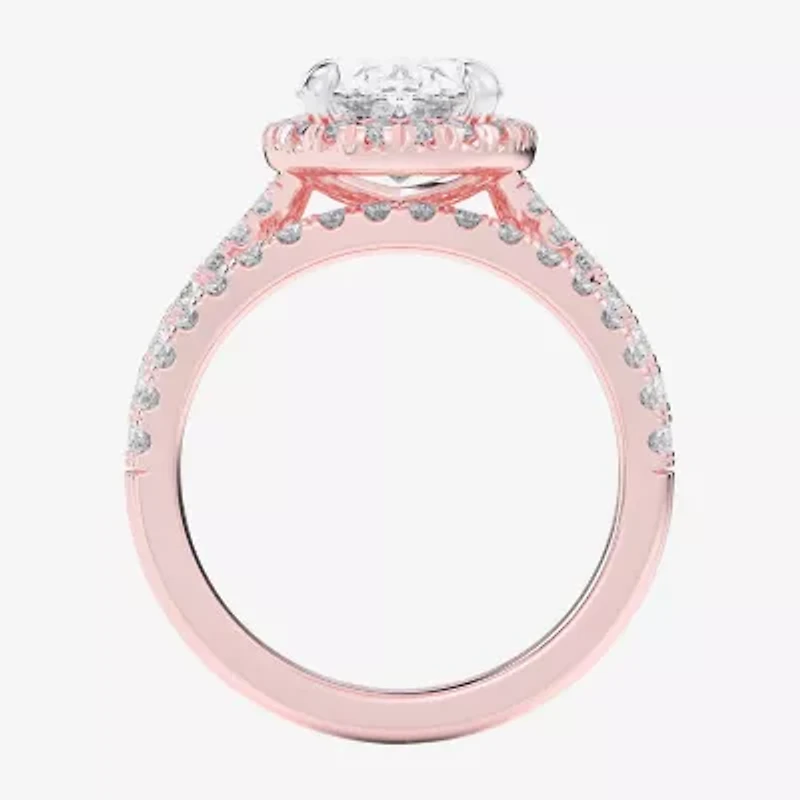 G-H / Si1-Si2) Womens CT. T.W. Lab Grown White Diamond 14K Gold Oval Side Stone Halo Bridal Set