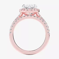 G-H / Si1-Si2) Womens CT. T.W. Lab Grown White Diamond 14K Gold Oval Side Stone Halo Bridal Set