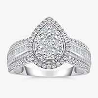 Womens 1 CT. T.W. Natural White Diamond 10K Gold Pear Side Stone Halo Engagement Ring