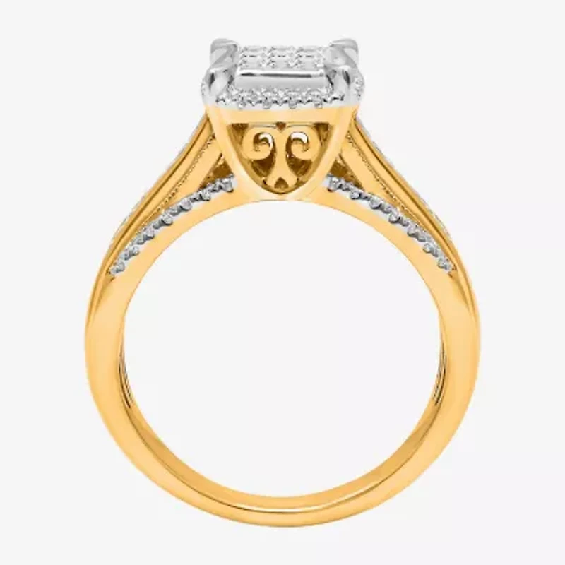 1/2 CT.T.W. Natural Diamond Cushion Shape Side Stone Halo Engagement Ring 10K or 14K Gold