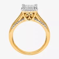 1/2 CT.T.W. Natural Diamond Cushion Shape Side Stone Halo Engagement Ring 10K or 14K Gold