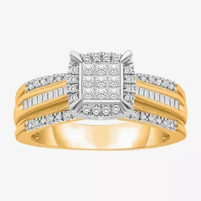 1/2 CT.T.W. Natural Diamond Cushion Shape Side Stone Halo Engagement Ring 10K or 14K Gold