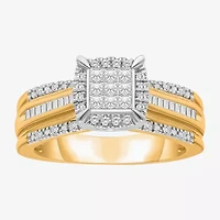 1/2 CT.T.W. Natural Diamond Cushion Shape Side Stone Halo Engagement Ring 10K or 14K Gold