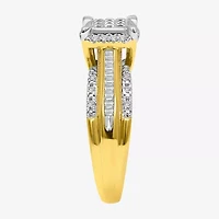1/2 CT.T.W. Natural Diamond Cushion Shape Side Stone Halo Engagement Ring 10K or 14K Gold