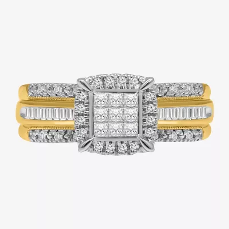 1/2 CT.T.W. Natural Diamond Cushion Shape Side Stone Halo Engagement Ring 10K or 14K Gold
