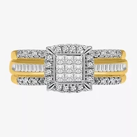 1/2 CT.T.W. Natural Diamond Cushion Shape Side Stone Halo Engagement Ring 10K or 14K Gold
