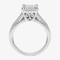 1/2 CT.T.W. Natural Diamond Cushion Shape Side Stone Halo Engagement Ring 10K or 14K Gold