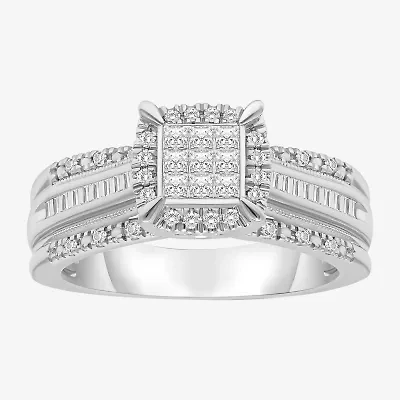 1/2 CT.T.W. Natural Diamond Cushion Shape Side Stone Halo Engagement Ring 10K or 14K Gold