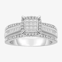 1/2 CT.T.W. Natural Diamond Cushion Shape Side Stone Halo Engagement Ring 10K or 14K Gold