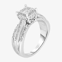 1/2 CT.T.W. Natural Diamond Cushion Shape Side Stone Halo Engagement Ring 10K or 14K Gold
