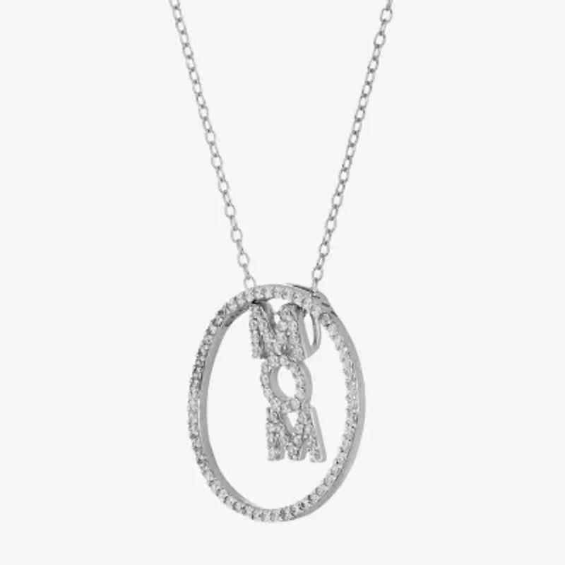 Sterling Silver 3-in-1 Cubic Zirconia Circle "Mom" Necklace