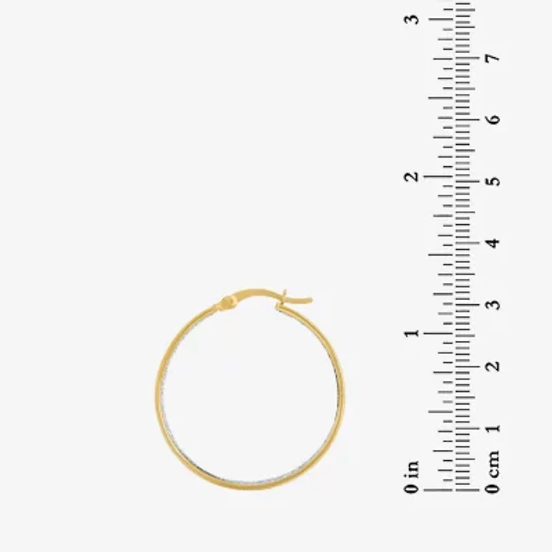 GOLD OVER STERLING SILVER 30x7MM GLITTER HOOP EARRINGS