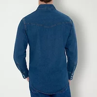 Ely Cattleman Denim Washed Snap Mens Long Sleeve Classic Fit Big and Tall Button-Down Shirt