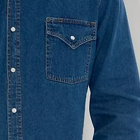 Ely Cattleman Denim Washed Snap Mens Long Sleeve Classic Fit Big and Tall Button-Down Shirt
