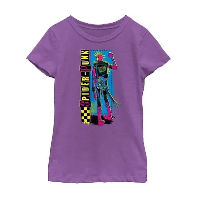 Disney Collection Little & Big Kid Girls Crew Neck Short Sleeve Regular Fit Marvel Spiderman Graphic T-Shirt