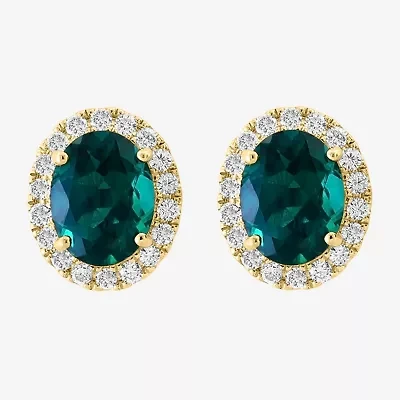 Effy Gemstone & 1/2 CT. T.W. Diamond 14K Gold Oval Stud Earrings