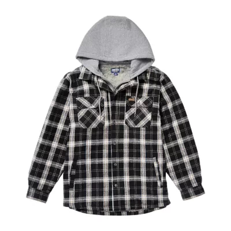 Smiths Workwear Hooded Sherpa Lined Flannel Mens Midweight Shirt Jacket