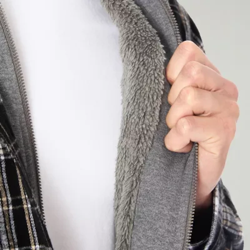 Smiths Workwear Hooded Sherpa Lined Flannel Mens Midweight Shirt Jacket