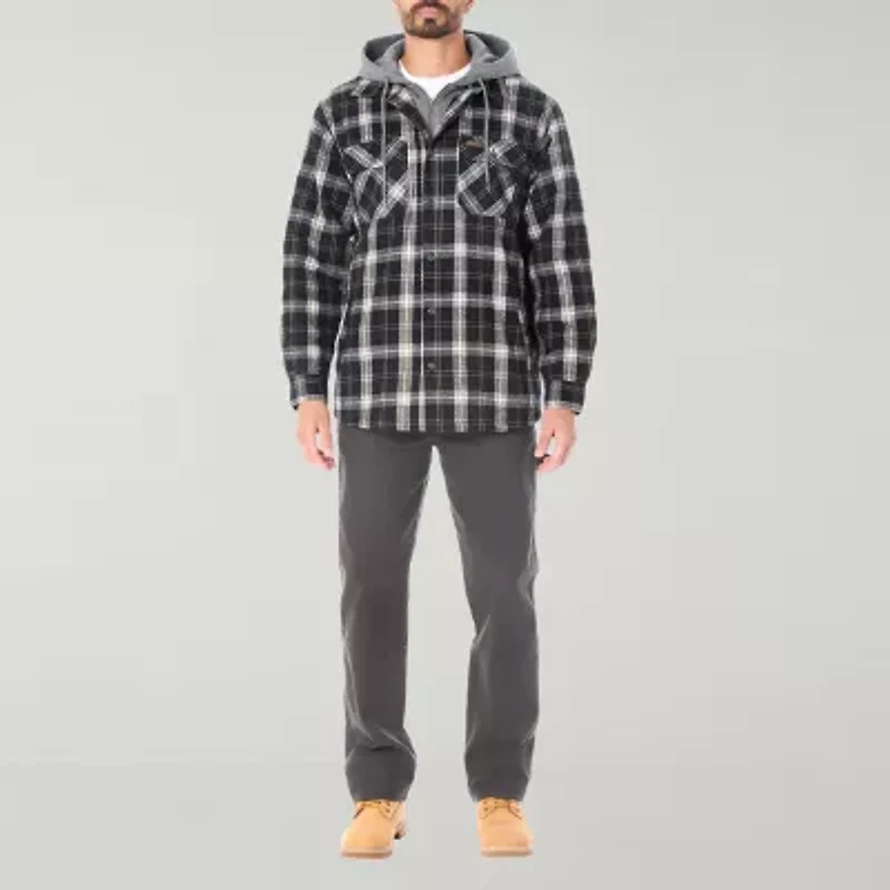 Smiths Workwear Hooded Sherpa Lined Flannel Mens Midweight Shirt Jacket