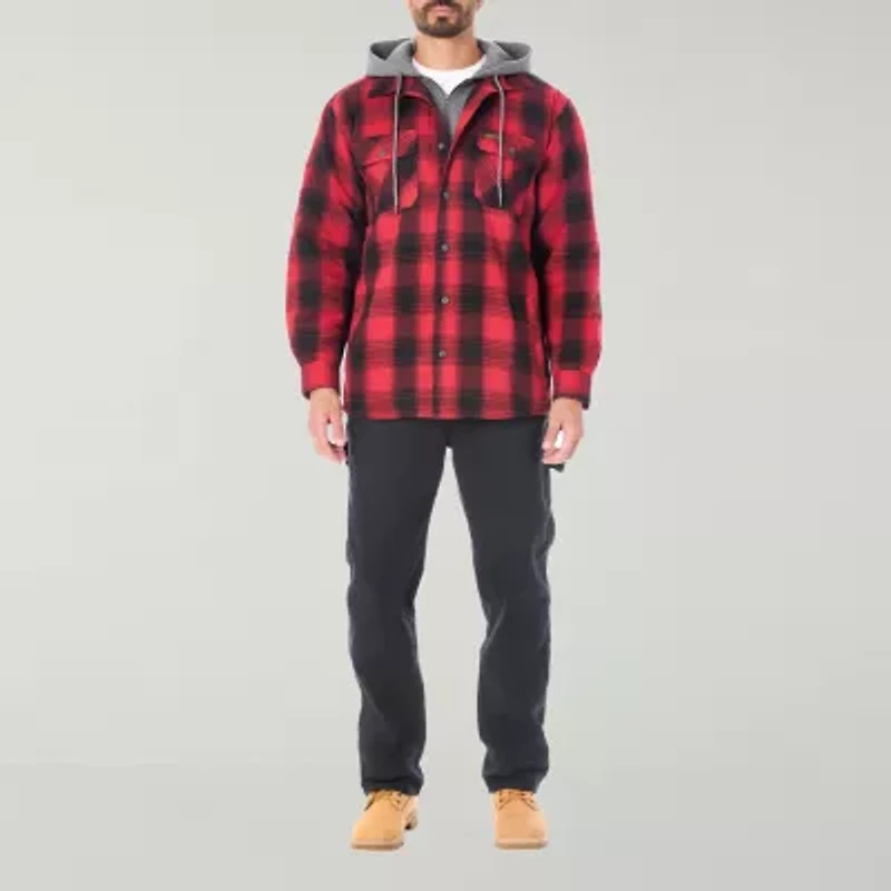 Smiths Workwear Sherpa Lined Flannel Mens Hooded Midweight Shirt Jacket
