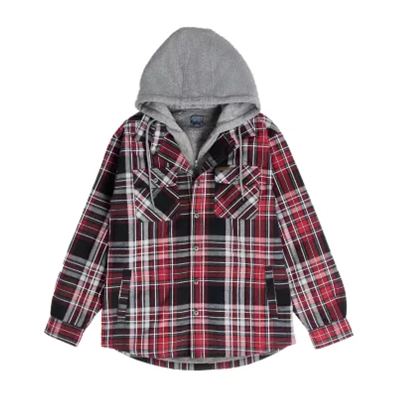 Smiths Workwear Sherpa Lined Flannel Mens Hooded Midweight Big and Tall Shirt Jacket