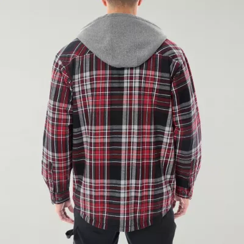 Smiths Workwear Sherpa Lined Flannel Mens Hooded Midweight Big and Tall Shirt Jacket