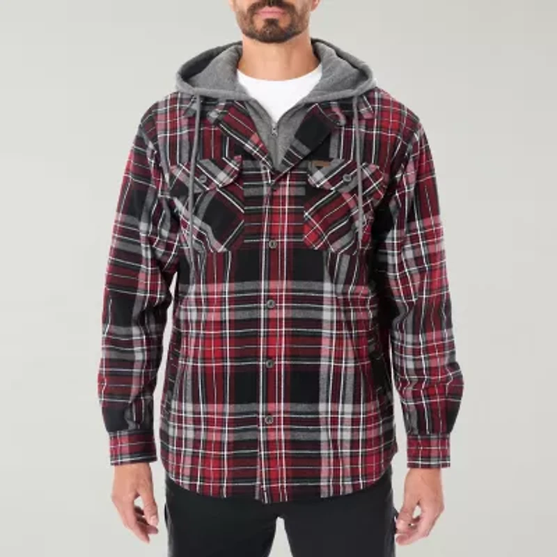 Smiths Workwear Sherpa Lined Flannel Mens Hooded Midweight Big and Tall Shirt Jacket