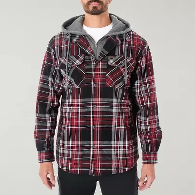 Smiths Workwear Sherpa Lined Flannel Mens Hooded Midweight Big and Tall Shirt Jacket