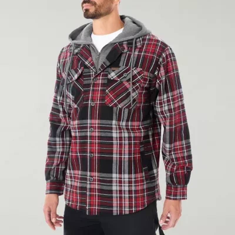 Smiths Workwear Sherpa Lined Flannel Mens Hooded Midweight Big and Tall Shirt Jacket