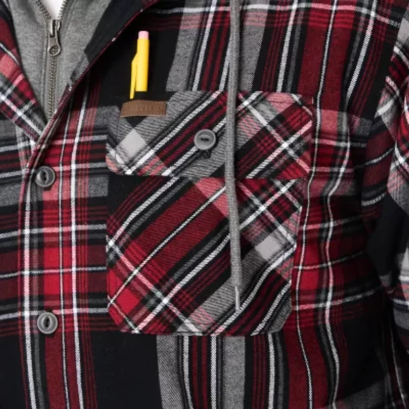 Smiths Workwear Sherpa Lined Flannel Mens Hooded Midweight Big and Tall Shirt Jacket